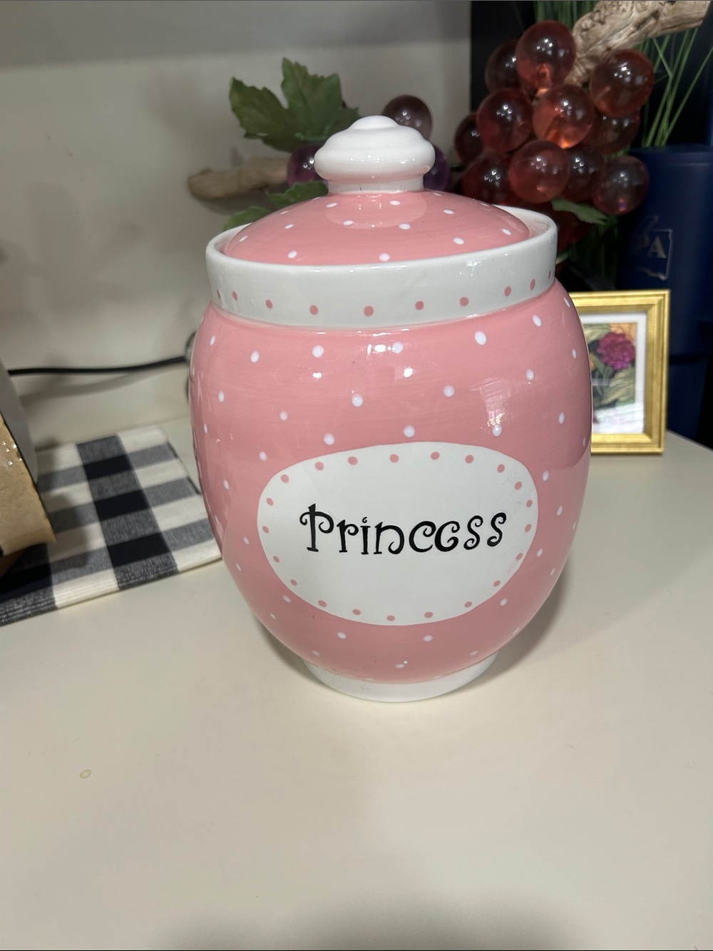 Pink "Princess" Ceramic Pet Treat Jar - Decorative Storage